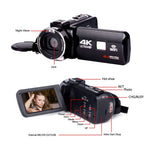 Real 4K Video Camera with Lens Hood WiFi Night Vision 3.0 Inch LCD Touch Screen Digital Camcorder Time-lapse Photography