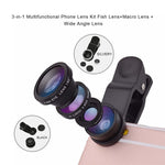 3-in-1 Fish Eye Lens Camera Kits Universal Wide Angle Mobile Phone Lenses Macro with Clip 0.67x For iPhone Samsung All Phones