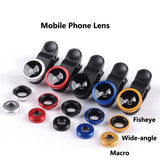 3-in-1 Fish Eye Lens Camera Kits Universal Wide Angle Mobile Phone Lenses Macro with Clip 0.67x For iPhone Samsung All Phones