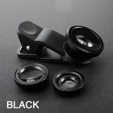 3-in-1 Fish Eye Lens Camera Kits Universal Wide Angle Mobile Phone Lenses Macro with Clip 0.67x For iPhone Samsung All Phones