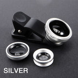 3-in-1 Fish Eye Lens Camera Kits Universal Wide Angle Mobile Phone Lenses Macro with Clip 0.67x For iPhone Samsung All Phones