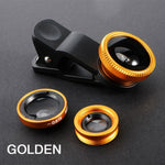 3-in-1 Fish Eye Lens Camera Kits Universal Wide Angle Mobile Phone Lenses Macro with Clip 0.67x For iPhone Samsung All Phones