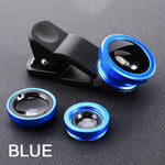 3-in-1 Fish Eye Lens Camera Kits Universal Wide Angle Mobile Phone Lenses Macro with Clip 0.67x For iPhone Samsung All Phones